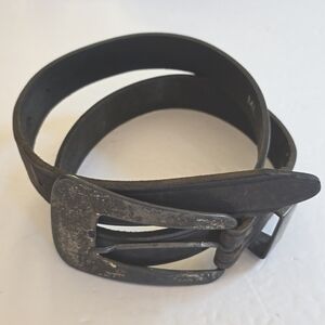Ed Barry Mens Vintage Grayish Black Leather Belt with Silver tin buckle Sz.M/L